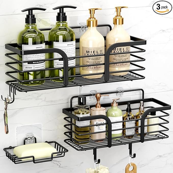 Shower Caddy, Adhesive Shower Organizer with Soap Dish and 4 Hooks