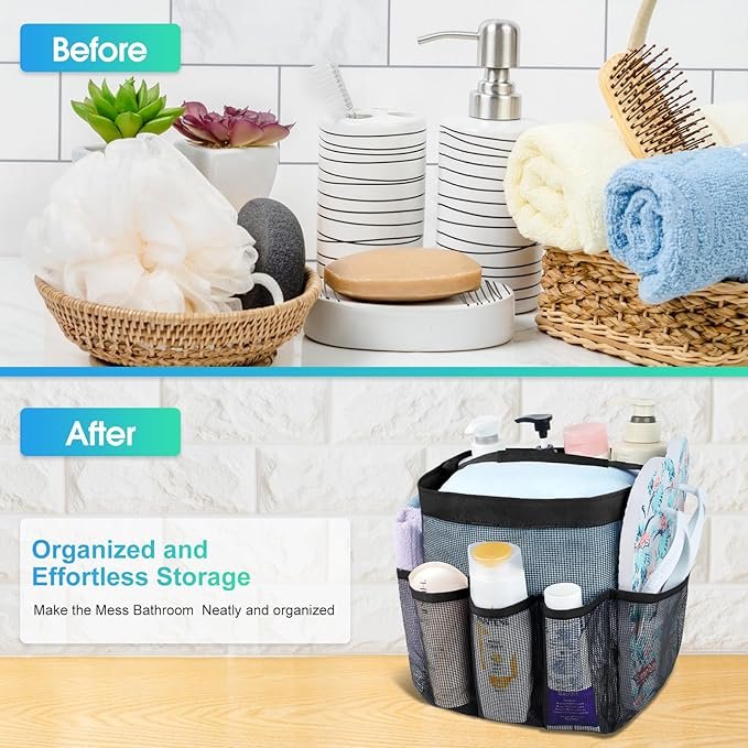 Mesh Shower Caddy Portable for College Dorm Room Essentials with 8 Pockets